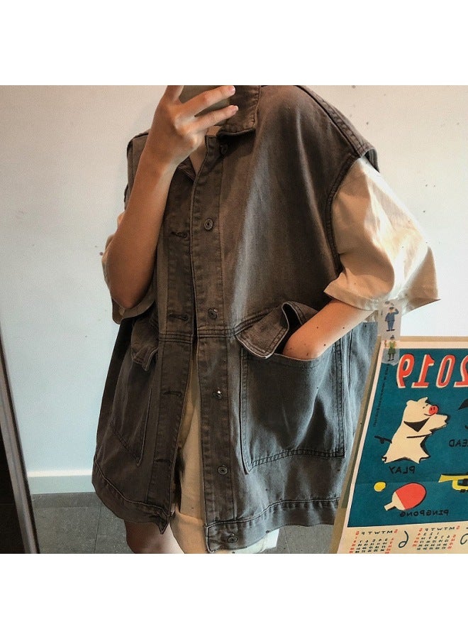 Private Brand Spring New Korean Style Hong Kong Fashion Loose-fit Versatile Denim Vest Women's Trendy Jacket - Image 4