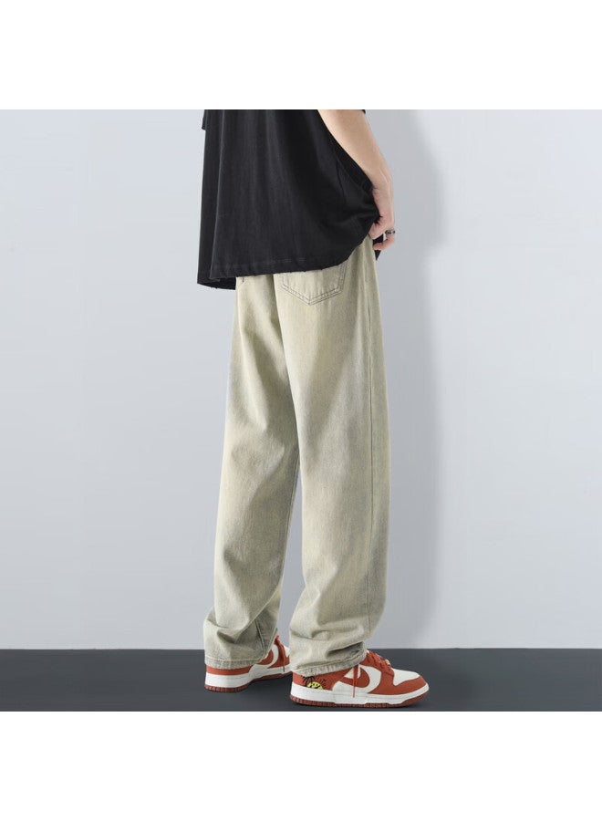Maybeyond Men's Jeans Spring Summer Loose Casual Straight-leg Trendy American Style Pants Ma73 Yellow Mud Color S - Image 1