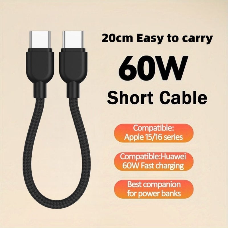 White Compact Type C to Type C Cable 14cm Quick Charge Data Transfer - Image 3