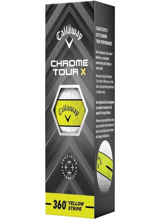 Callaway Golf Chrome Tour X 360 Stripe Golf Ball (Yellow) - Image 2