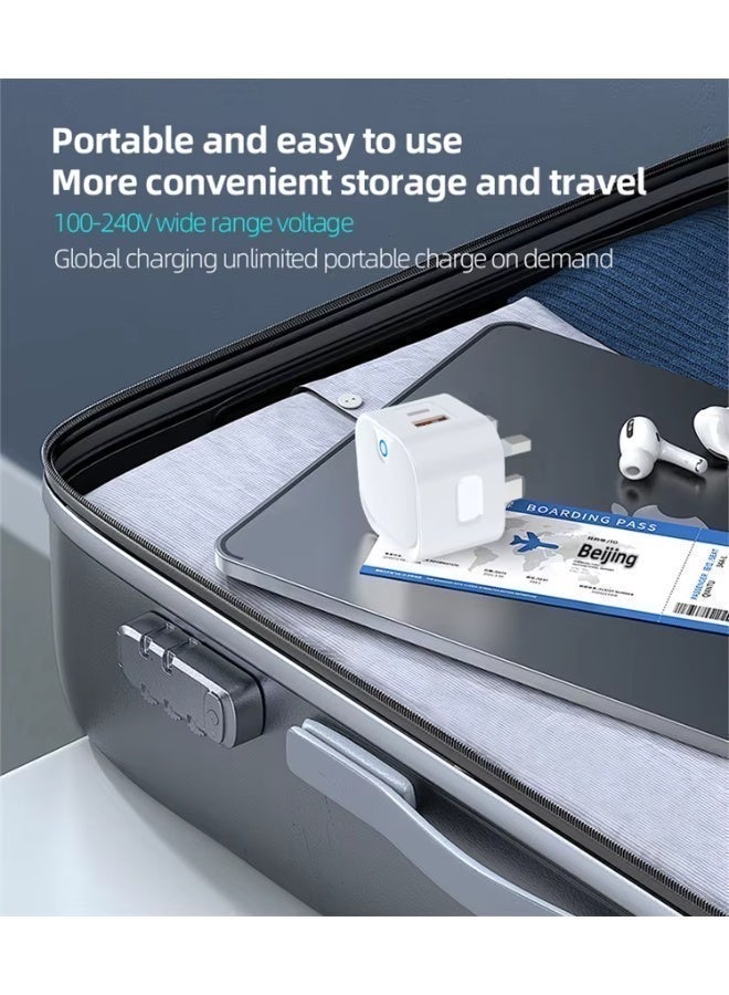 بلجن شاحن جداري سريع بقوة 25 واط  بمنفذين  USB TypeC + USB Type A Output, QC3.0/PD 3.0 /SCP يدعم تقنيات الشحن السريع PD / QC3.0 / SCP مع نظام حماية ذكي يحافظ على أجهزتك من ارتفاع الحرارة أو التيار. مصنوع من مادة PC مقاومة للحريق بتصميم أنيق باللون الأبيض. منفذان ذكيان (USB-C و USB-A) لتمكينك من شحن جهازين في نفس الوقت بكفاءة وأمان. مثالي لهواتف سامسونج، آيفون، التابلت، والأجهزة الذكية الأخرى. - Image 4