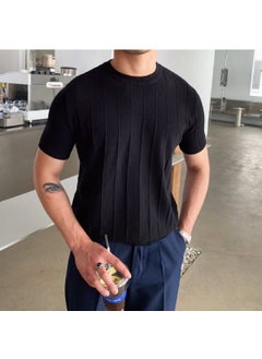 Cool Tarz Cool Style Black Men's Round Neck Knitted T-Shirt 