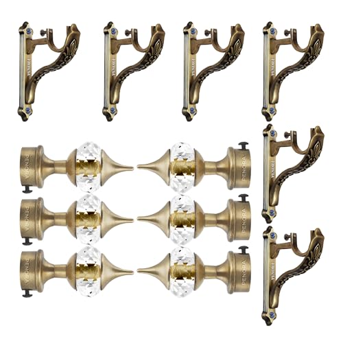 Penora Brass Antique Curtain Bracket with Support 1 Inch Parda Holder Set Pocket Finials Rod Support Fittings, Diamond Aluminium Curtain Holders for Wall (5 Pair Antique) Curtain Rod Holder - Image 1