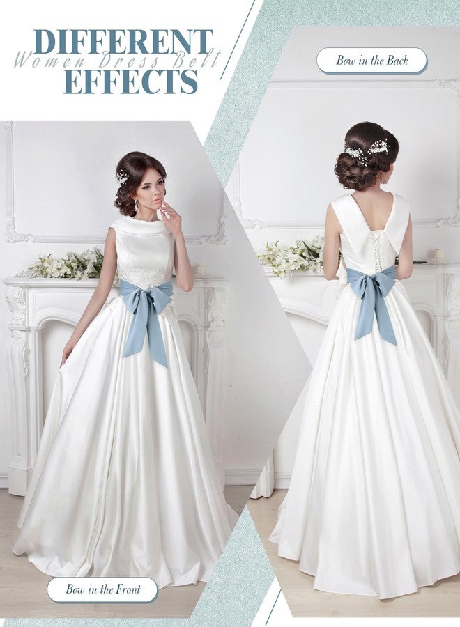 Glitopper Women Chiffon Sash Belt Dress Sash Waist Bridal Wedding Belt 50s Belt Accessories 3'' Wide(Dusty Blue, Classic Style) - Image 4