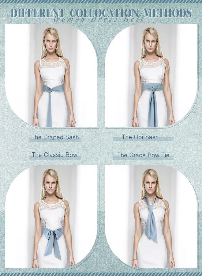 Glitopper Women Chiffon Sash Belt Dress Sash Waist Bridal Wedding Belt 50s Belt Accessories 3'' Wide(Dusty Blue, Classic Style) - Image 5