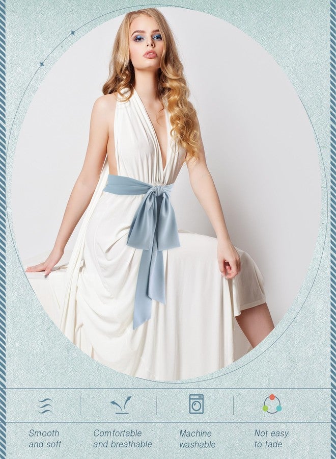 Glitopper Women Chiffon Sash Belt Dress Sash Waist Bridal Wedding Belt 50s Belt Accessories 3'' Wide(Dusty Blue, Classic Style) - Image 3