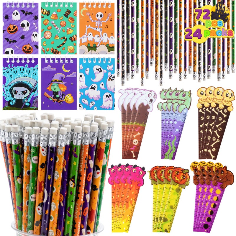 JOYIN 72 Pcs Halloween Assorted Stationery Set 24 Packs Halloween Theme Pencils Rulers and Notepads Party Favor Set for Kids Classroom Gift Prizes Trick or Treat Goodie Bag Filler Non Candy Treats - Image 2