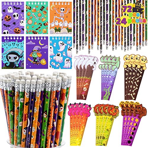 JOYIN 72 Pcs Halloween Assorted Stationery Set 24 Packs Halloween Theme Pencils Rulers and Notepads Party Favor Set for Kids Classroom Gift Prizes Trick or Treat Goodie Bag Filler Non Candy Treats - Image 1