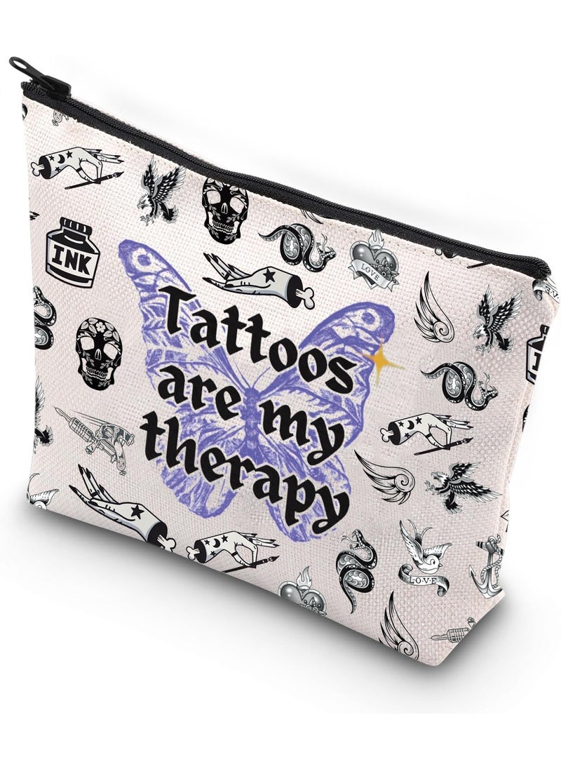 WCGXKO - WCGXKO Tattoo Artist Gift Gothic Tattoos Are My Therapy Zipper Pouch Makeup Bag - Image 1