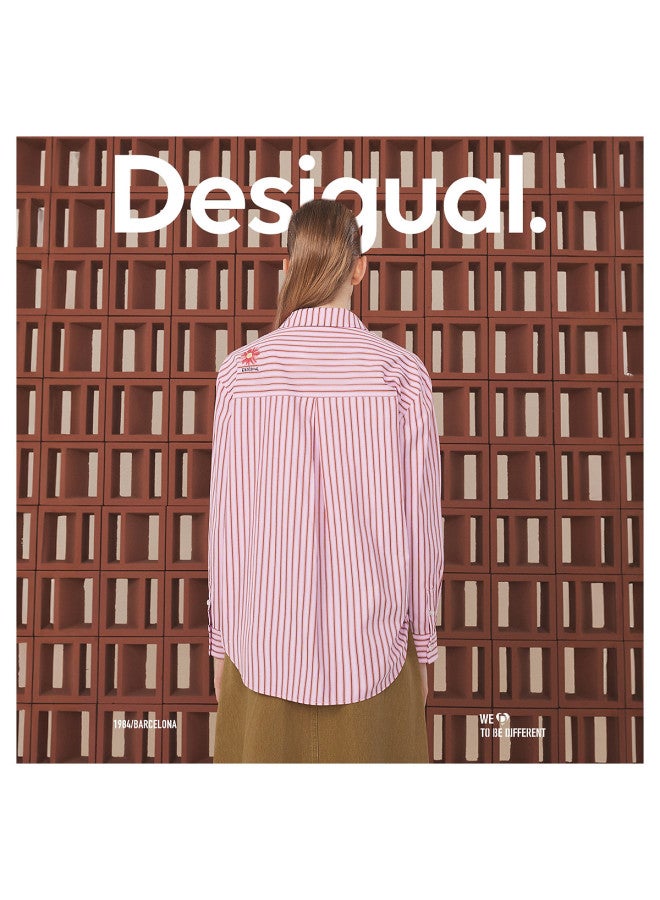DESIGUAL oversized Striped Print Notch Collar Long Sleeve Women's Blouse - Image 5