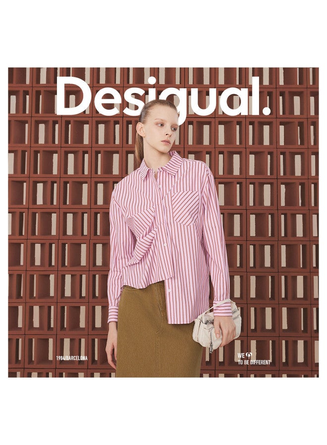 DESIGUAL oversized Striped Print Notch Collar Long Sleeve Women's Blouse - Image 4