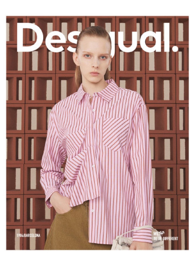DESIGUAL oversized Striped Print Notch Collar Long Sleeve Women's Blouse - Image 1
