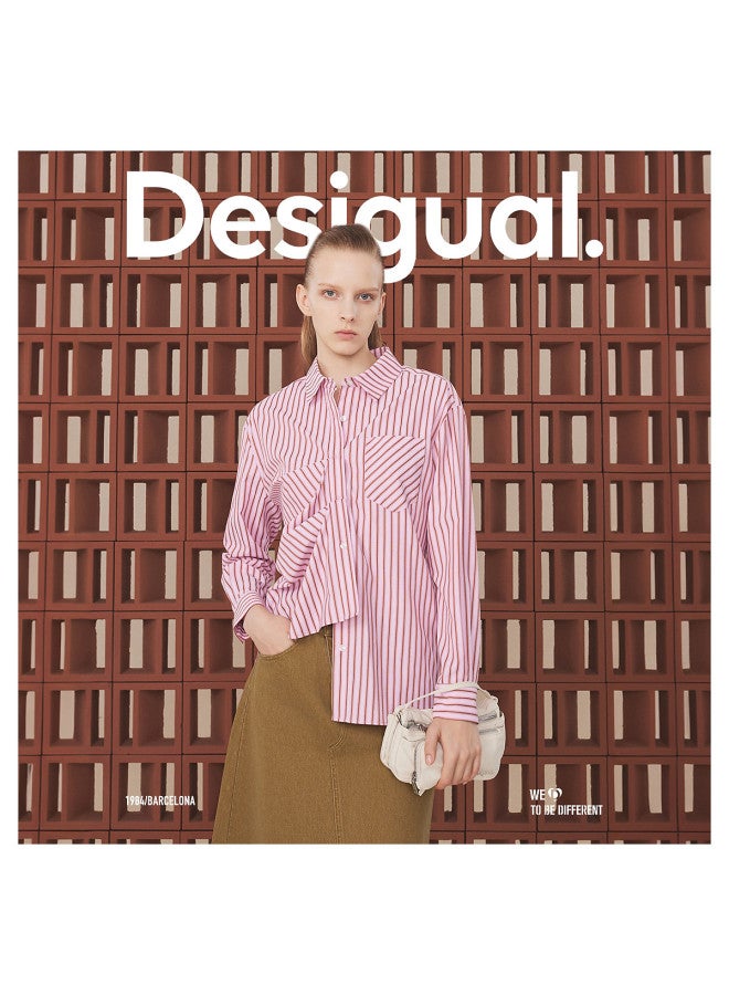 DESIGUAL oversized Striped Print Notch Collar Long Sleeve Women's Blouse - Image 2