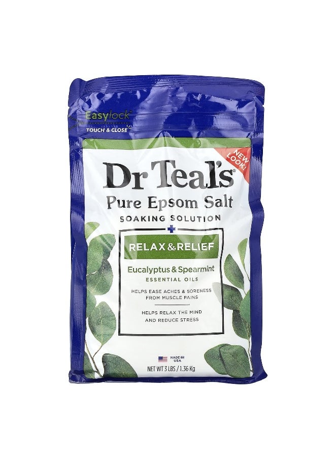 Dr. Teals Dr. Teal's, Pure Epsom Salt Soaking Solution, Eucalyptus & Spearmint, 3 lbs (1.36 kg)  - Image 1