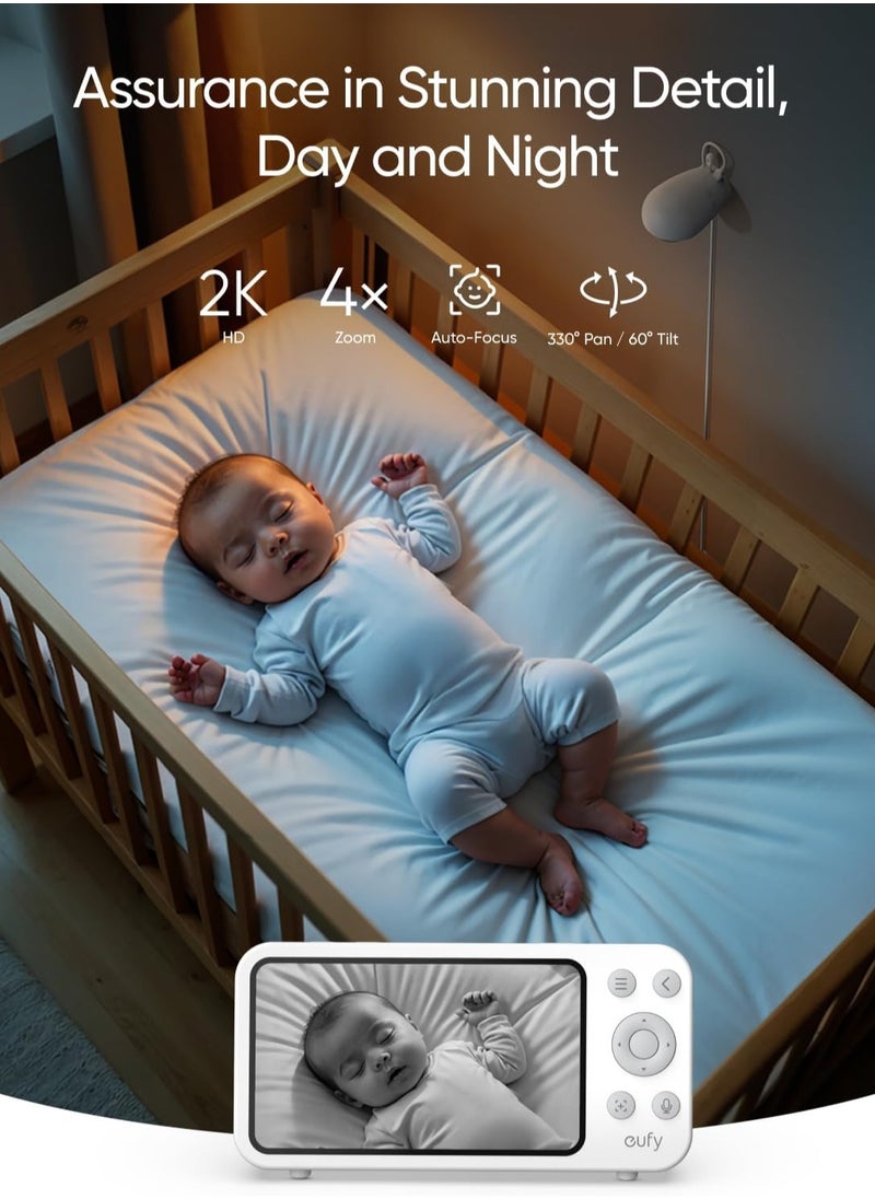 إيوفي جهاز مراقبة الأطفال eufy E20 مع كاميرا 2K، اتصال واي فاي هجين وبدون واي فاي، التحكم في التطبيق والشاشة، رؤية ليلية فائقة الوضوح، تحريك وإمالة، تكبير 4 مرات، كاميرا محمولة مع بطارية مدمجة، ANR، تنبيهات ذكية  - Image 3