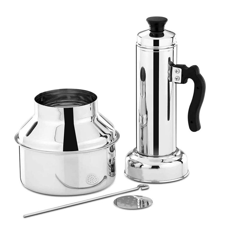 PGD Stainless Steel Premium Puttu Kodam Puttu Maker with Puttu Making vessel kuzha Steamer Plate Metal Stick Black Plastic Handle Silver Lid Bakelite knob Assembly Required - Image 3