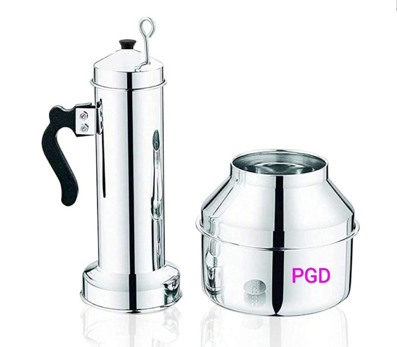 PGD Stainless Steel Premium Puttu Kodam Puttu Maker with Puttu Making vessel kuzha Steamer Plate Metal Stick Black Plastic Handle Silver Lid Bakelite knob Assembly Required - Image 5