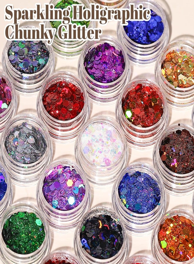 LEOBRO Chunky Glitter, 24 Colors Holographic Chunky Glitter for Crafts, Resin, Body Hair Face Nail Makeup, DIY Party Halloween Decorations - Image 3