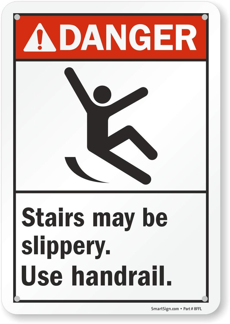 SmartSign - S-8293-PL-10 "Danger - Stairs May Be Slippery. Use Handrail" Sign | 7" x 10" Plastic - Image 1