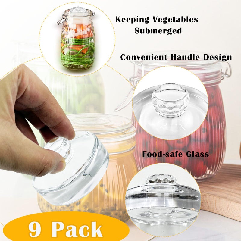Nexboraque 9 Pack Fermentation Glass Weights with Easy Grip Handles, Clear Canning Weights and Pickling Glass Weight for Wide Mouth Mason Jars, Fermenting Kit, Kimchi, Sauerkraut - Image 5