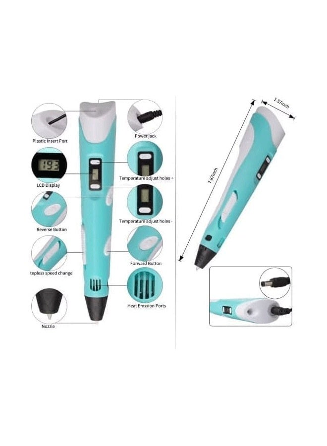 3D Printing Pen with Display - Includes 3D Pen, 3 Starter Colors of PLA Filament, Stencil Book + Project Guide, and Charger - Image 2