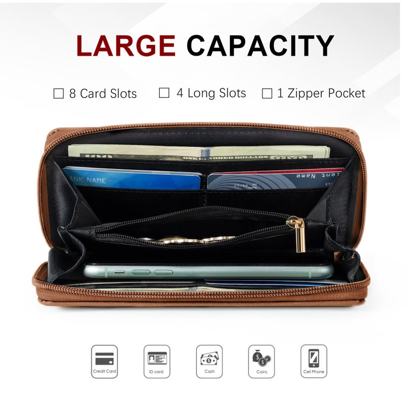 Travelambo Womens Wallet Tassel Bifold Ladies Clutch Wristlet Wrist strap Long Purse (Access Tan) - Image 2