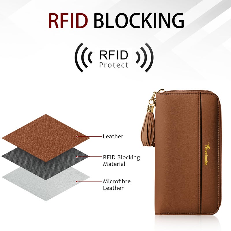 Travelambo Womens Wallet Tassel Bifold Ladies Clutch Wristlet Wrist strap Long Purse (Access Tan) - Image 3