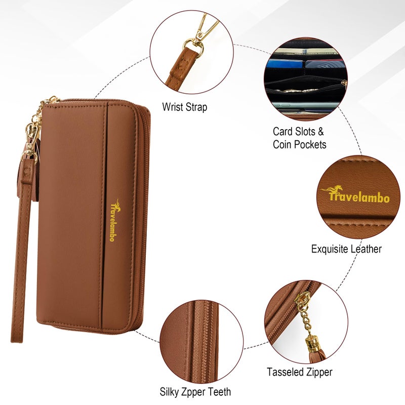 Travelambo Womens Wallet Tassel Bifold Ladies Clutch Wristlet Wrist strap Long Purse (Access Tan) - Image 5