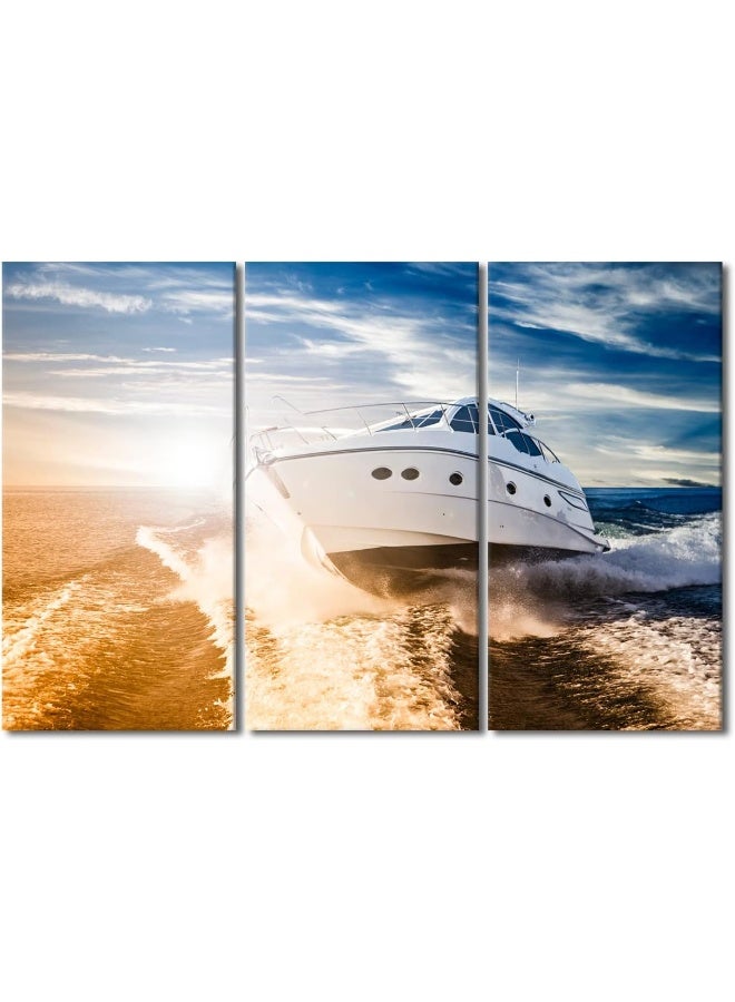 Home Trove Tumovo Sailing Boat In The Sea At Sunset Canvas Wall Art Luxury Yachts Posters & Prints Artwork Contemporary Home Decor Stretched Canvas Picture For Living Room Bedroom Home Office Decor, 42" Wx28 H  - Image 1