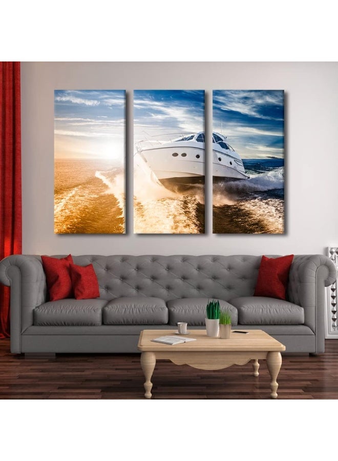 Home Trove Tumovo Sailing Boat In The Sea At Sunset Canvas Wall Art Luxury Yachts Posters & Prints Artwork Contemporary Home Decor Stretched Canvas Picture For Living Room Bedroom Home Office Decor, 42" Wx28 H  - Image 3