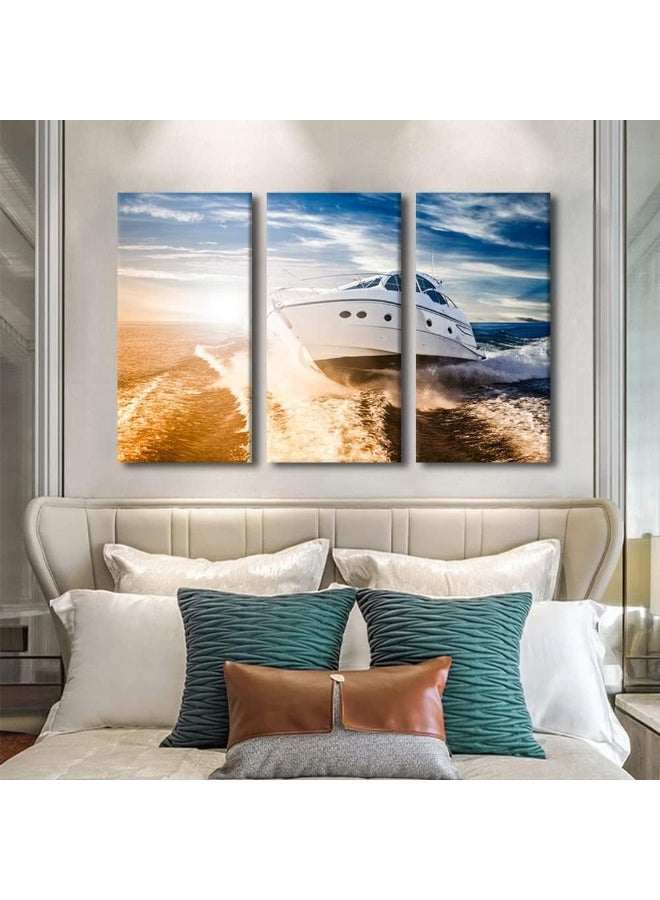 Home Trove Tumovo Sailing Boat In The Sea At Sunset Canvas Wall Art Luxury Yachts Posters & Prints Artwork Contemporary Home Decor Stretched Canvas Picture For Living Room Bedroom Home Office Decor, 42" Wx28 H  - Image 4