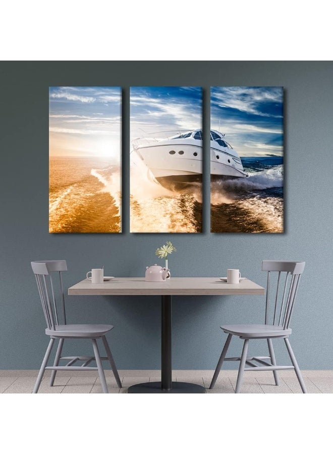 Home Trove Tumovo Sailing Boat In The Sea At Sunset Canvas Wall Art Luxury Yachts Posters & Prints Artwork Contemporary Home Decor Stretched Canvas Picture For Living Room Bedroom Home Office Decor, 42" Wx28 H  - Image 2