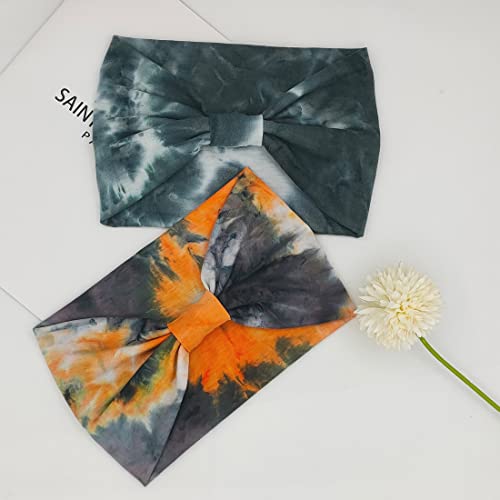 YONUF Wide Boho Headbands for Women Fashion Knotted Headband Yoga Workout Hair Accessories African Head Wrap Orange Tie Dye 4 Pack - Image 3
