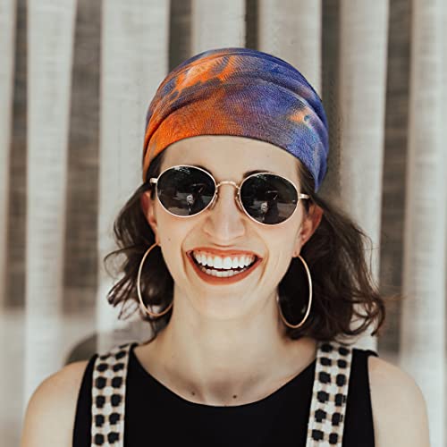 YONUF Wide Boho Headbands for Women Fashion Knotted Headband Yoga Workout Hair Accessories African Head Wrap Orange Tie Dye 4 Pack - Image 5