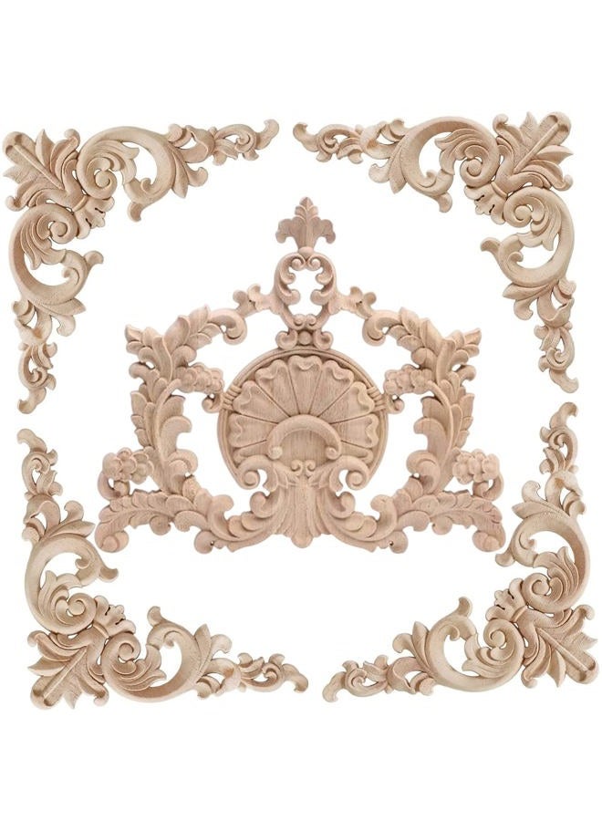 LXYUUM 5PCS Wood Appliques Onlays Decorative for Furniture Wood Carved Onlay for Bed Door Cabinet Wardrobe Furniture Long Decoration Unpainted Wood Carving Decoration,01 - Image 1