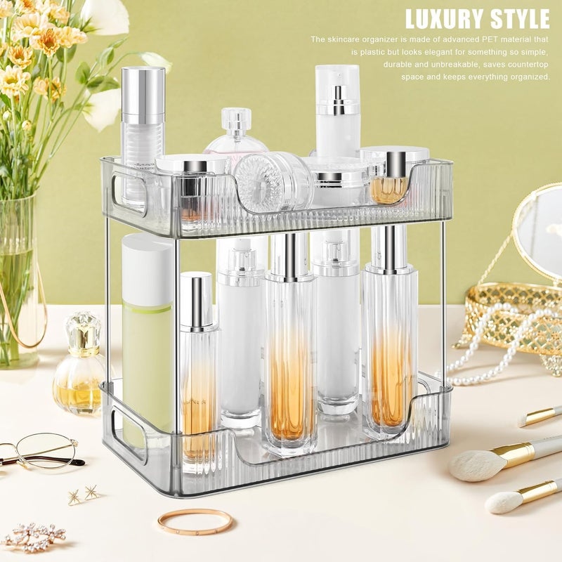ZSIGNS 2-Tier Makeup Desk Organizer - Acrylic Bathroom Countertop Clear Cosmetic Perfume Organizer Vanity Bedroom Storage Tray Kitchen Spice Shelf Snack Mug Holder Acrylic Transparent Clear - Image 4