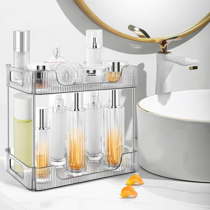 ZSIGNS 2-Tier Makeup Desk Organizer - Acrylic Bathroom Countertop Clear Cosmetic Perfume Organizer Vanity Bedroom Storage Tray Kitchen Spice Shelf Snack Mug Holder Acrylic Transparent Clear - Image 5