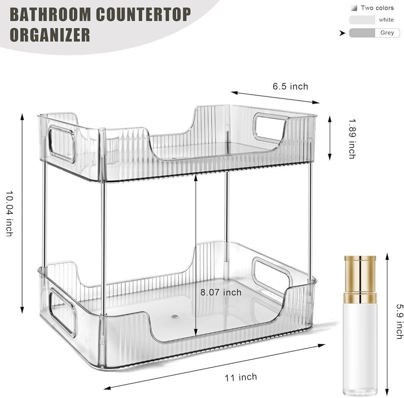 ZSIGNS 2-Tier Makeup Desk Organizer - Acrylic Bathroom Countertop Clear Cosmetic Perfume Organizer Vanity Bedroom Storage Tray Kitchen Spice Shelf Snack Mug Holder Acrylic Transparent Clear - Image 2