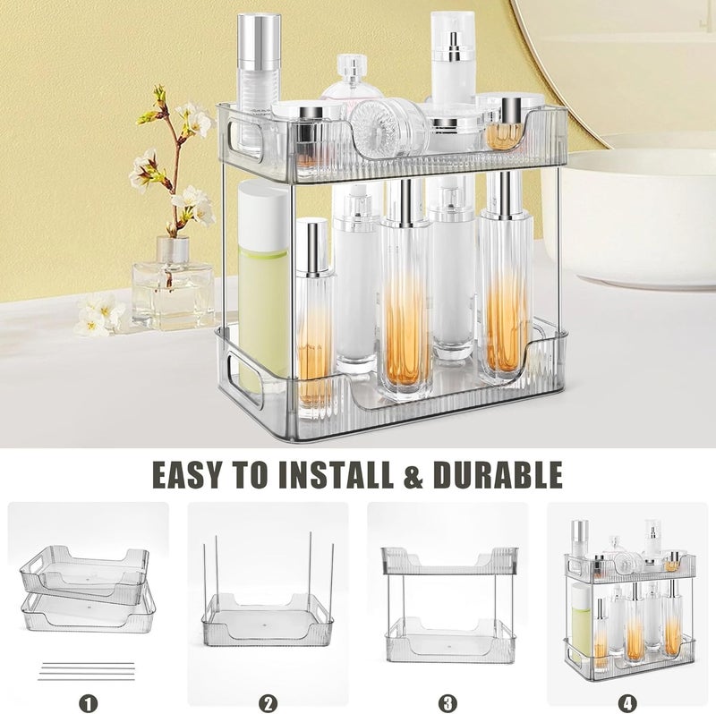 ZSIGNS 2-Tier Makeup Desk Organizer - Acrylic Bathroom Countertop Clear Cosmetic Perfume Organizer Vanity Bedroom Storage Tray Kitchen Spice Shelf Snack Mug Holder Acrylic Transparent Clear - Image 3