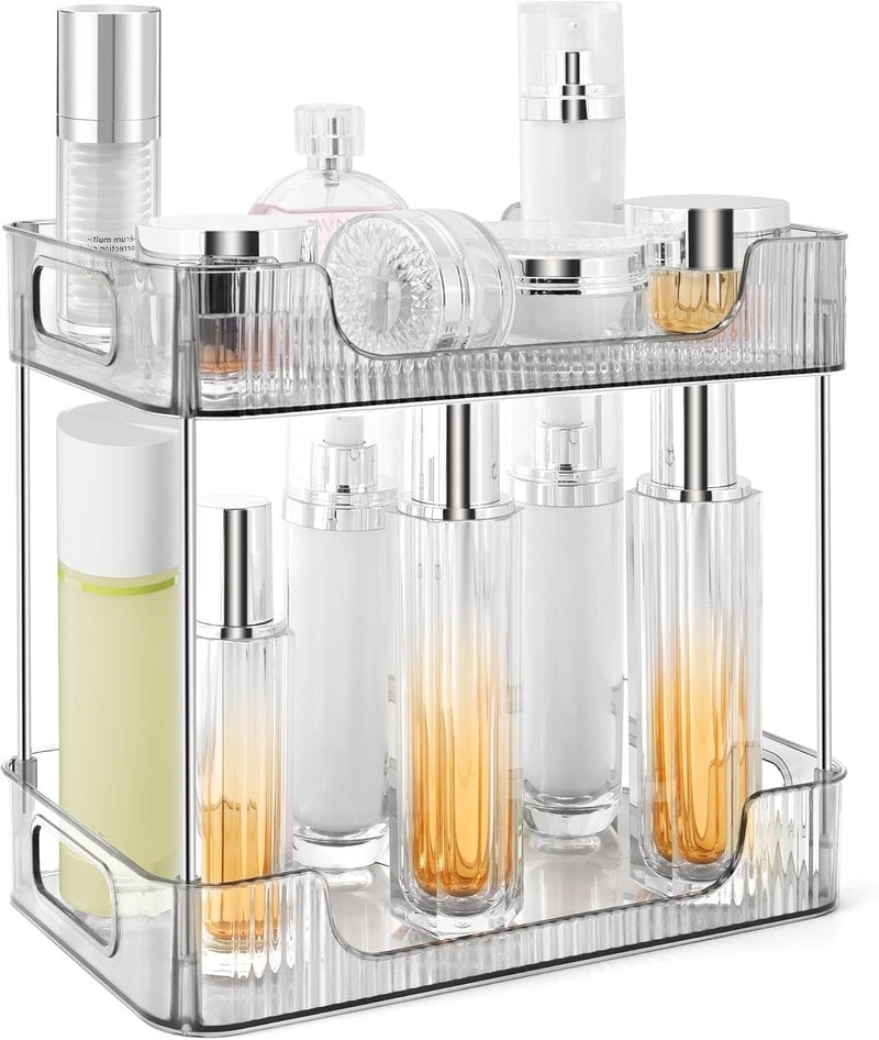 ZSIGNS 2-Tier Makeup Desk Organizer - Acrylic Bathroom Countertop Clear Cosmetic Perfume Organizer Vanity Bedroom Storage Tray Kitchen Spice Shelf Snack Mug Holder Acrylic Transparent Clear - Image 1