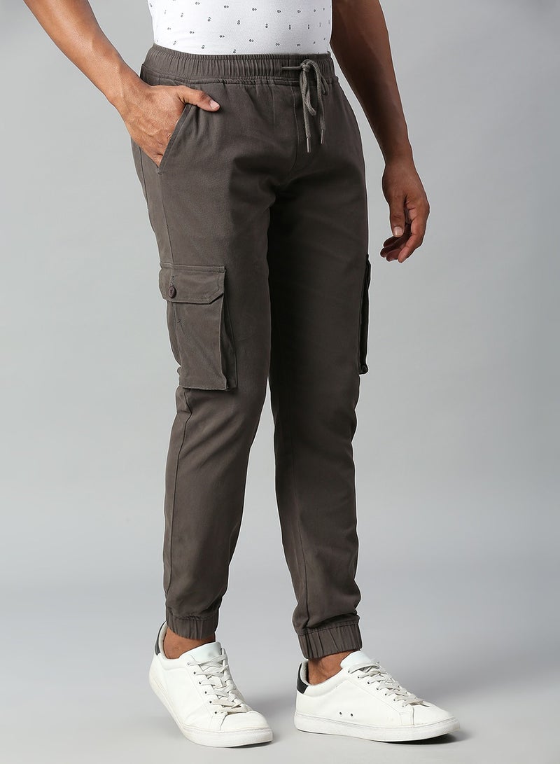 Dennis Lingo Dark Grey Cargo Joggers for Men - Tapered Fit, Cotton  - Image 3
