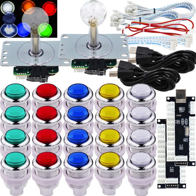 وحدة تحكم ألعاب آركيد للاعبين مع أزرار LED وطلاء كروم ومفاتيح MX ميكروسويتش وعصا تحكم 8 اتجاهات وكابل USB ومشفر وعصا DIY للكمبيوتر PC MAME وRaspberry Pi متعدد الألوان - Image 1