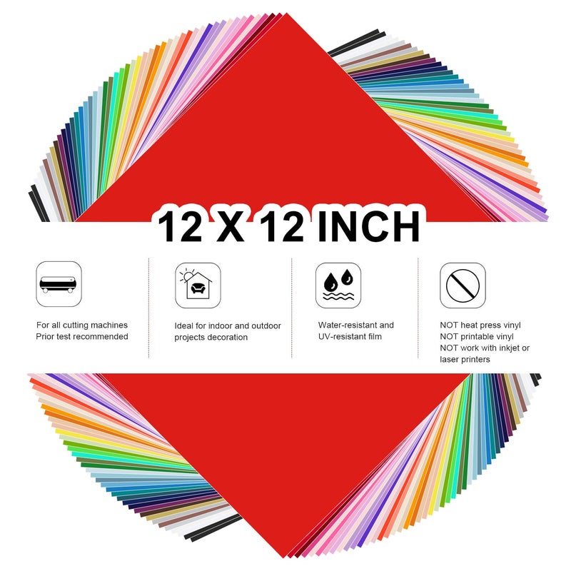 TECKWRAP 50 Pack 12" x 12" Permanent Adhesive Vinyl Sheets 48 Assorted Colors (Glossy & Matte) with 2 Transfer Tape for DIY Crafting, Decor Sticker Compatible with Cutting Machines - Image 2