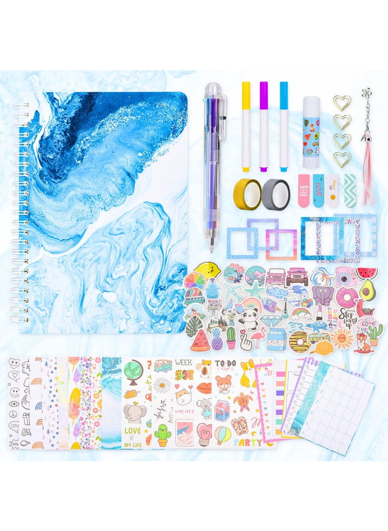 Captaintech DIY Journal Set for Girls Ages 8-13 - Perfect Birthday Gift for Tweens, Personalized Scrapbook and Diary Supplies Kit, Cute Art Crafts and Decoration for Kids in Blue.  - Image 1