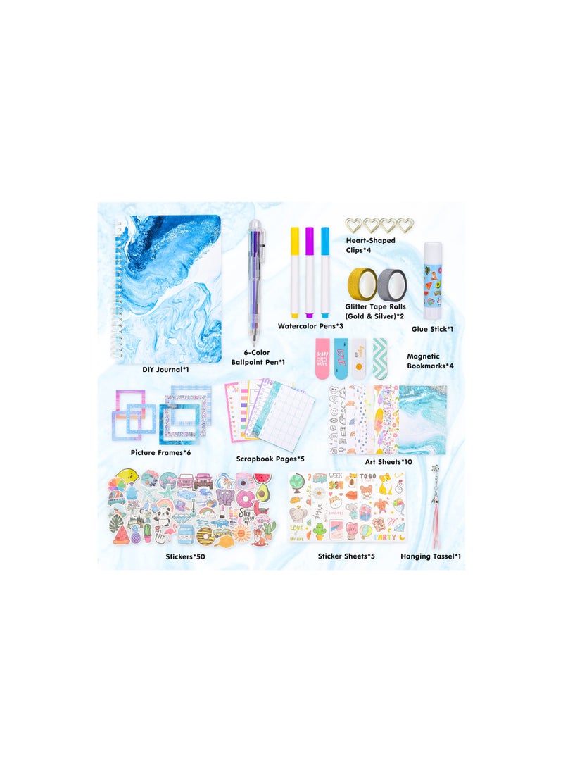 Captaintech DIY Journal Set for Girls Ages 8-13 - Perfect Birthday Gift for Tweens, Personalized Scrapbook and Diary Supplies Kit, Cute Art Crafts and Decoration for Kids in Blue.  - Image 2