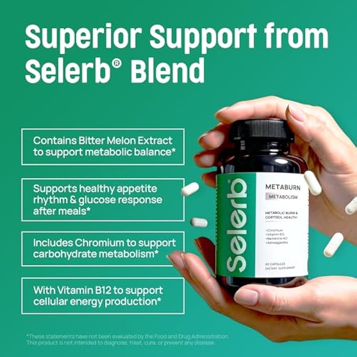 Selerb Metaburn Weight Loss Pills for Women & Men - Appetite Suppressant & Fat Burner, Metabolism Support Weight Loss Supplement with Berberine, Chromium, Green Tea & B12-60 Capsules - Image 3