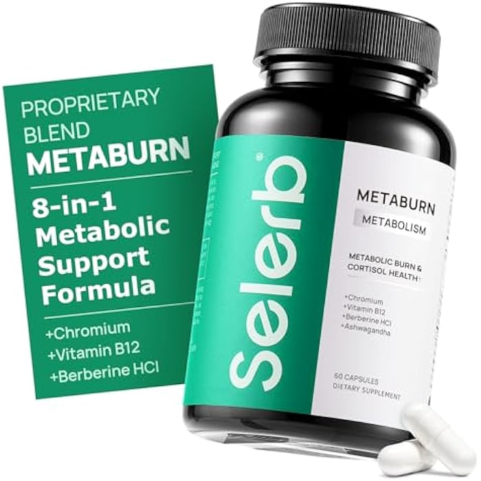 Selerb Metaburn Weight Loss Pills for Women & Men - Appetite Suppressant & Fat Burner, Metabolism Support Weight Loss Supplement with Berberine, Chromium, Green Tea & B12-60 Capsules - Image 1