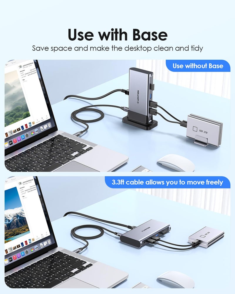 LENTION USB C Docking with 4K@60Hz HDMI, USB 3.0/2.0, Gigabit Ethernet, 100W PD, Aux Adapter for 2025-2016 MacBook Pro/2025-2018 Mac Air/Surface/Steam Deck, More, Stable Driver Certified (Space Gray) - Image 5