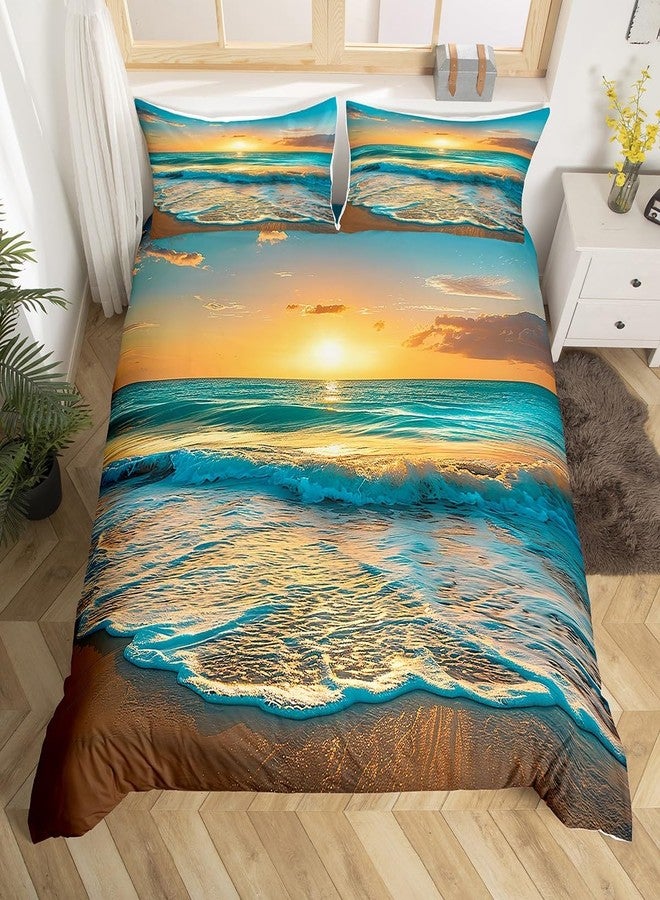 Feelyou Beach Bedding Set Queen Size Kids Sea Printed Comforter Cover Set for Boys Girls Teens Summer Holiday Vacation Duvet Cover Nature Pattern Bedspread Cover（No Comforter - Image 1