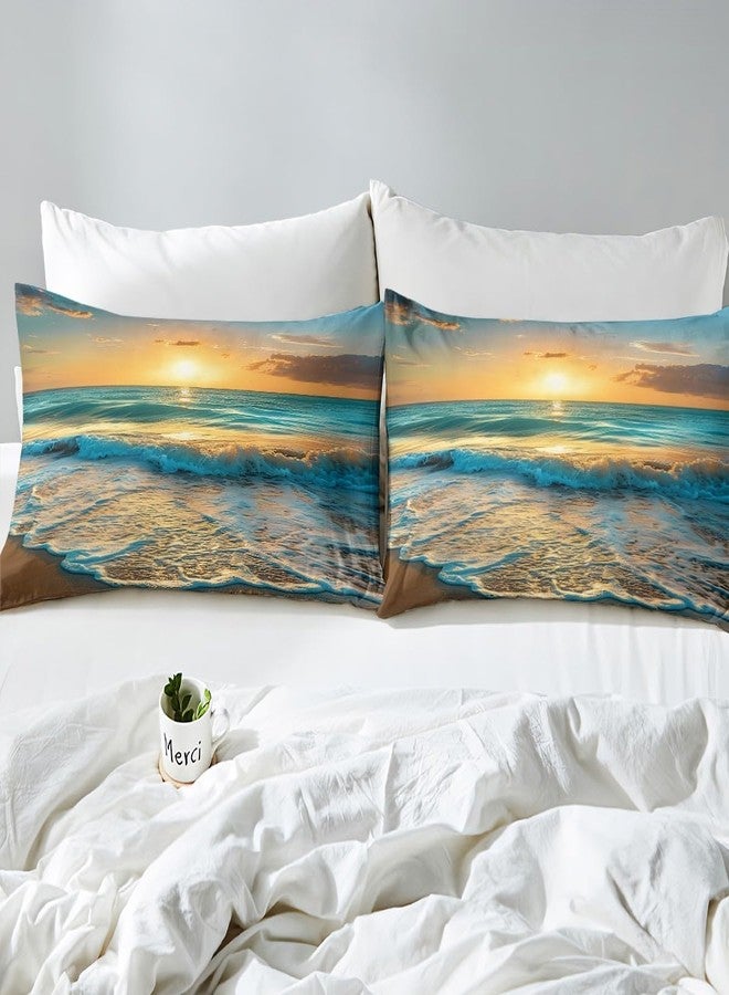 Feelyou Beach Bedding Set Queen Size Kids Sea Printed Comforter Cover Set for Boys Girls Teens Summer Holiday Vacation Duvet Cover Nature Pattern Bedspread Cover（No Comforter - Image 4